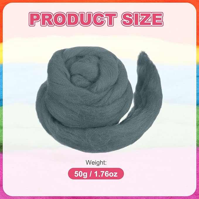 MECCANIXITY Wool Roving Yarn Soft Felting Wool 50g/1.76oz Pure Chunky Roving Yarn for Needle Felting Knitting Blanket Spinning Weaving Art DIY Craft Dark Grey