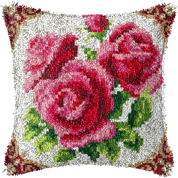 LAPATAIN Latch Hook Kits for DIY Throw Pillow Cover,Flower Needlework Cushion Cover Hand Craft Crochet 17x17inch