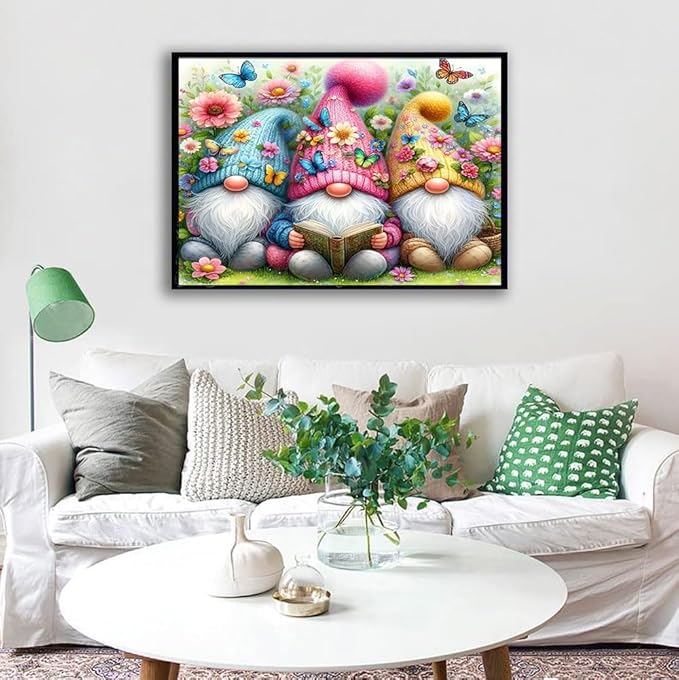 Lzyueyuan Gnomes Stamped Cross Stitch Kits for Adults Beginner,Book Flower Cross Stitch Ornament Kits Counted Embroidery Needlepoint Kits Home Decor 15.7X11.8inch