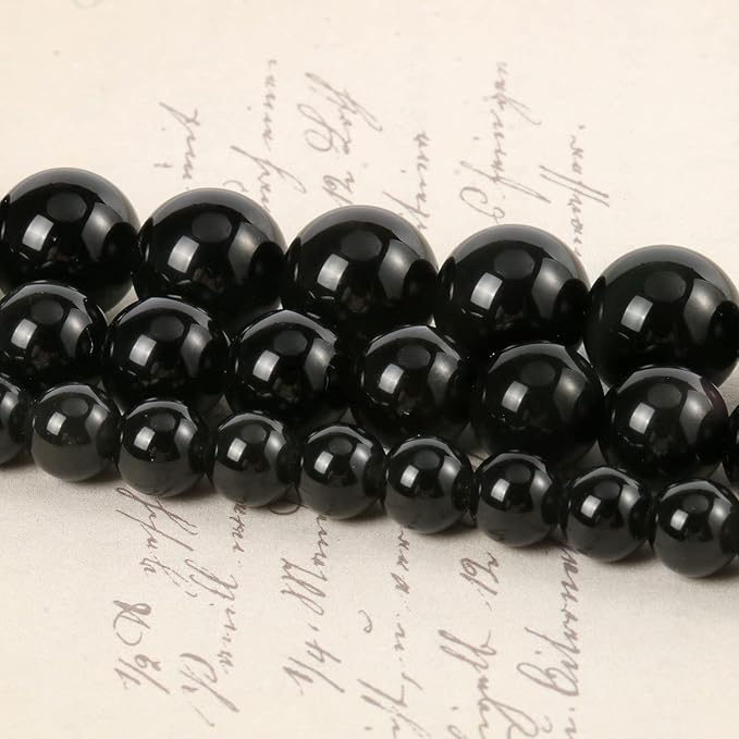 35pcs 10mm Natural Stone Beads Black Obsidian Beads Crystal Gemstone for Jewelry Making, DIY Bracelet Necklace