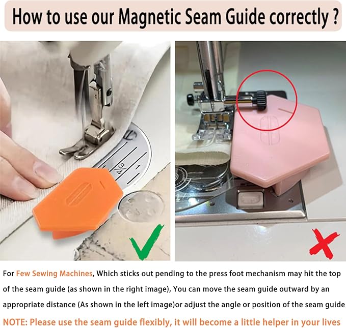 3 PCS Magnetic Seam Guide for Sewing Machine, 2025 Upgraded Multifunctional Polygonal Hemmer Seam Guide with Scale, Sewing Accessories Supplies Tool