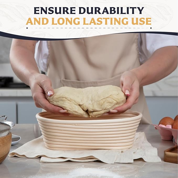 10" Banneton Bread Proofing Basket, Sourdough Proofing Basket Set of 2, Bread Banneton Basket for Professional & Home, Oval Bread Proofing Baskets for Sourdough