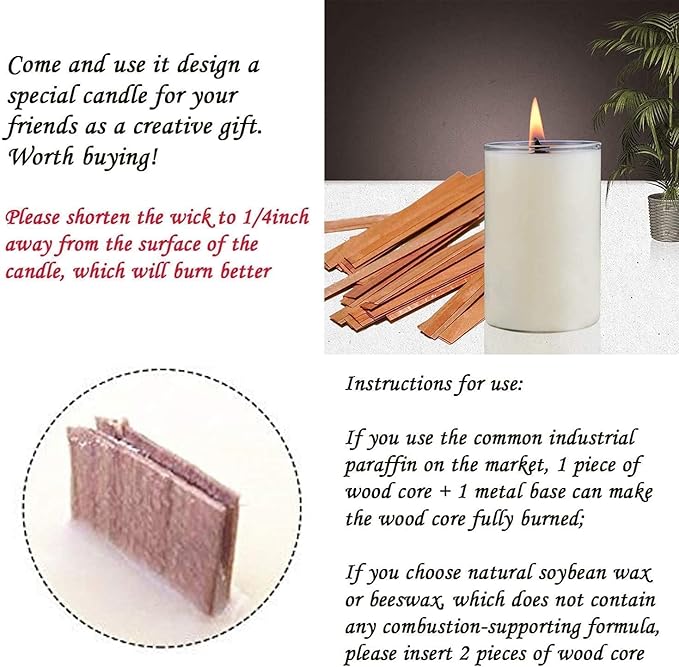 PXBBZDQ 200 PCS Wood Wicks for Candles Making 0.5" X 5.9" Crackling Wooden Candle Wick for Soy Candle Making,Long Woodwick 100 Sets