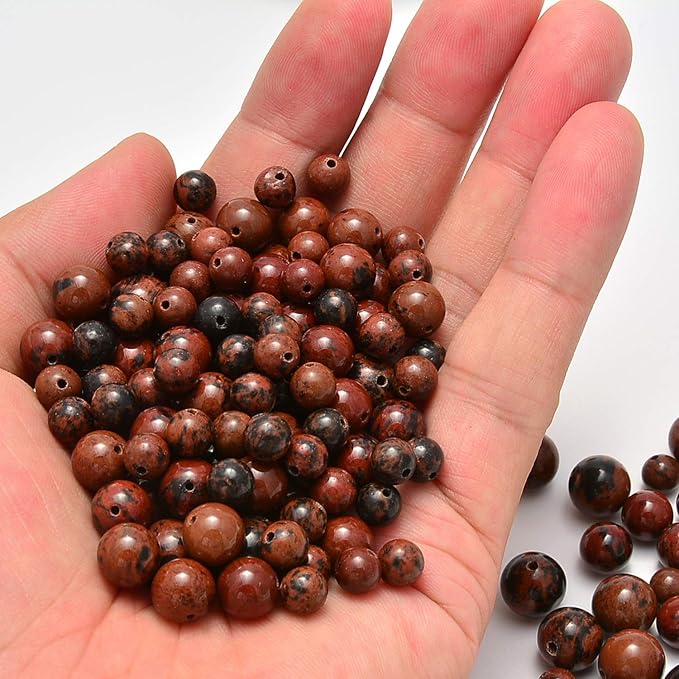 NCB Natural Stone Beads 100pcs 10mm Round Genuine Real Stone Beading Loose Gemstone DIY Charm Smooth Beads for Bracelet Necklace Earrings Jewelry Making (Mahogany Obsidian, 10mm 100Beads)