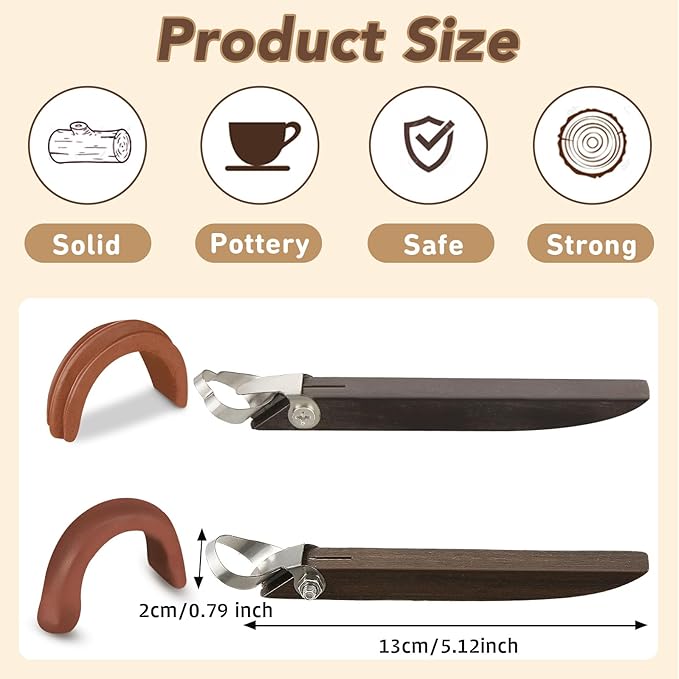 Therwen 2 Pcs Sculpture Scraper Pottery Carving Tool Pottery Cup Handle Shape Clay Extruder Tool Teacup Mug Handgrip Clay Cutters with Wooden Handle for Ceramic Sculpture Craft(Novelty Style)