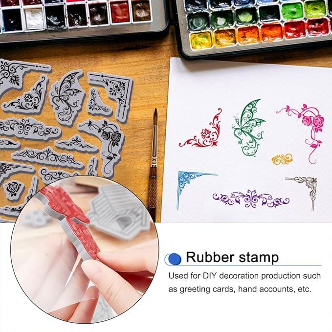 GLOBLELAND Retro Flower Corner Cling Rubber Stamp 8.7"x7" Vintage Butterfly Corner EVA Stamps Embossing Stamp Seal Rubber Stamps for DIY Scrapbooking and Card Making Paper Craft Decor