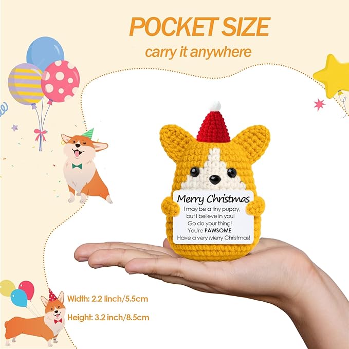 Funny Positive Christmas Corgi Dog Gifts for Women Men Grandkids, Stocking Stuffers for Teen, Inspirational Mini Dog Cute Stuff Things, Handmade Emotional Positive Crochet Puppy Decorations