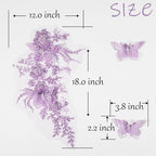 Flower Pearl Fabric Rhinestones Beaded Lace Applique,3D Butterfly Embroidered Lace Patch for Clothes,Dress (Purple)