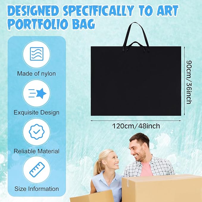 Abbylike 48 x 36 Inch Art Portfolio Bag Large Size Art Supply Bag with Nylon Shoulder Waterproof Poster Board Painting Drawing Sketch Storage Carrying Case for Christmas Artwork Gift(Black,2 Pcs)