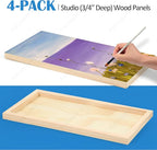 Falling in Art Unfinished Birch Wood Panels Kit for Painting, Wooden Canvas 4 Pack of 8x16’’ Studio 3/4’’ Deep, Cradle Boards for Pouring, Art, Crafts, Burning and More