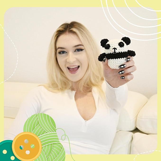 Panda Crochet Kit | For Beginners, Couples, Date Night, Kids, Adults, Anime, & Animal Lovers | DIY Gift Kit | Instructions, Yarn, Hook, Pattern, Video & Written Tutorial | Arts & Crafts For Adults