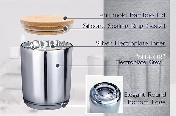 Aroparc Bulk Candle Jars with Lids, 12 Pack 10oz Electroplated Rounded Bottom Edge Candle Container Tumbler Jar for Candle Making Candle Tins Candle Making Supplies (Grey)