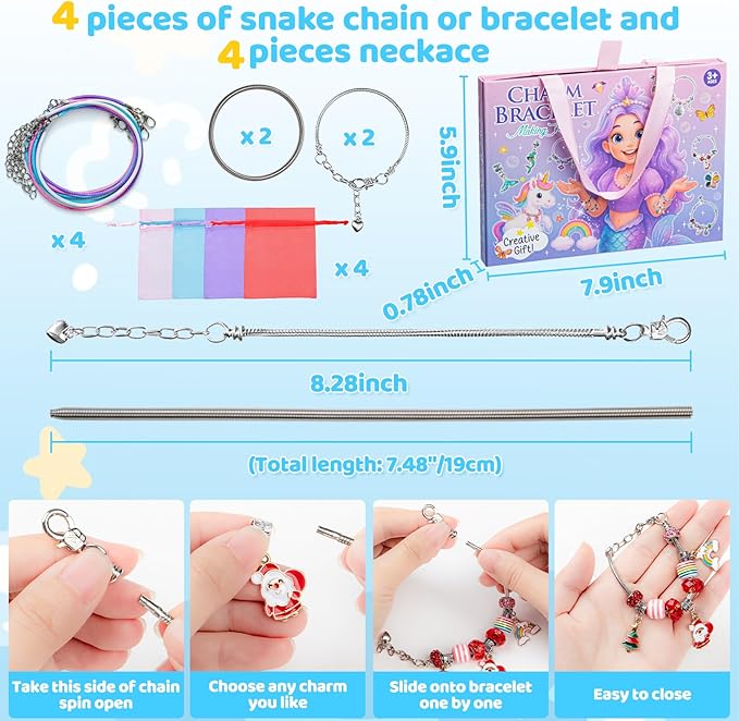 Taybonds Charm Bracelet Making Kit, DIY Jewelry for Beginners, Unicorn Mermaid Creative Gift Set for Birthday Christmas Friendship Bracelet Making