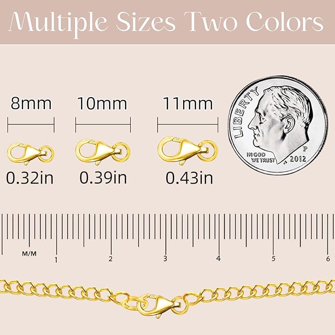 14K Gold Plated 925 Sterling Silver Lobster Claw Clasp with Closed Jump Rings,Necklace Clasps and Closures Suitable for Jewelry Making Necklaces Bracelet Made in Italy