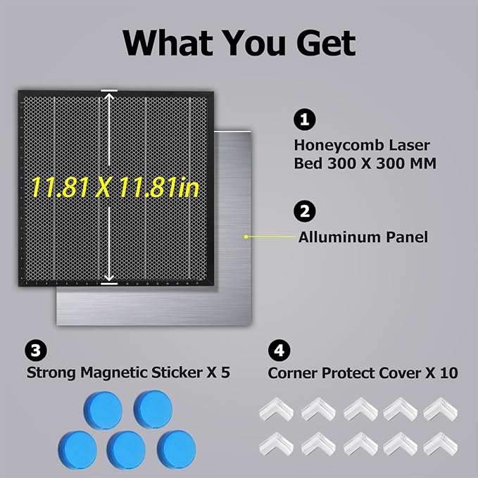 YOOPAI Honeycomb Laser Bed 300x300mm Honeycomb Working Table with Aluminum Panel for Laser Cutter Engraver Accessories, Desktop Protection, Fast Heat and Smoke Dissipation 11.8"x11.8"