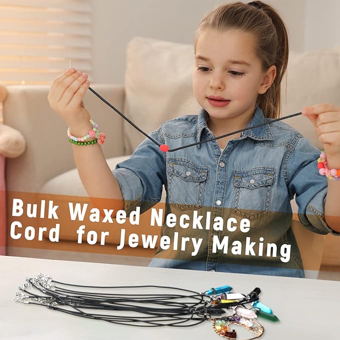 Tudomro 100 Pieces 20 Inch Waxed Leather Necklace Cord Bulk with Clasp Colorful Necklace Bracelet Chains String Rope Cord for Jewelry Making Pendants Charms(Black)