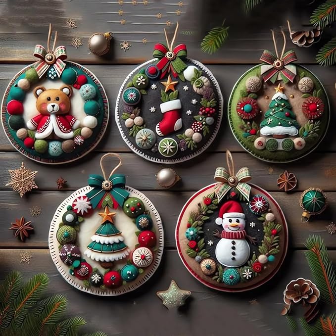 DIY Christmas Felt Patch Kit, Felt Christmas Ornaments, Craft Set with Pre-Cut Felts Sheets, Holiday Craft Kit for Family Fun, Beginner-Friendly, Handmade Xmas Decorations for Tree & Home (#F)