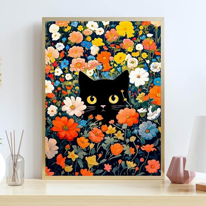 Lzyueyuan Cat Flower Stamped Cross Stitch Kits for Adults Beginner,Cross Stitch Ornament Kits Counted Embroidery Needlepoint Kits Home Decor 11.8X15.7 inch