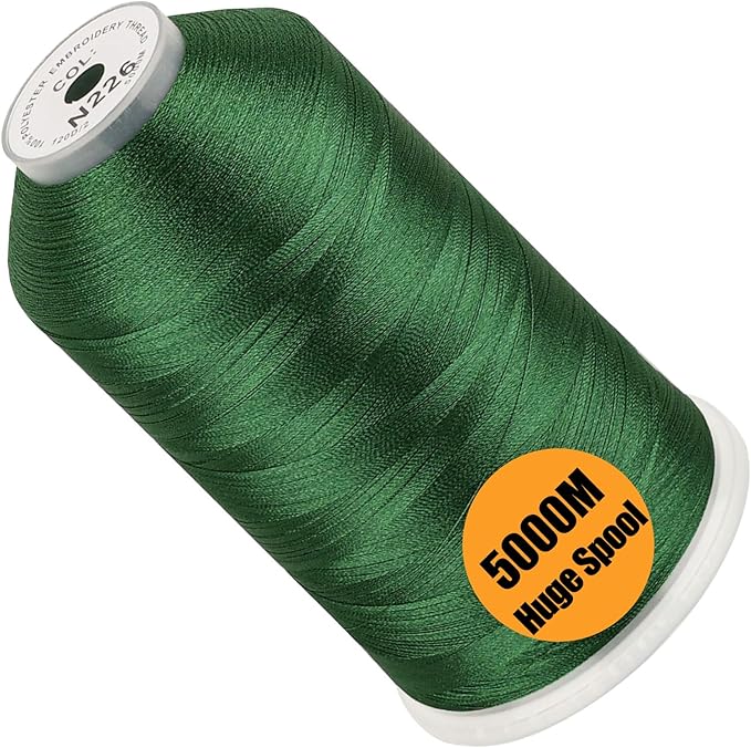 New brothread - Single Huge Spool 5000M Each Polyester Embroidery Machine Thread 40WT for Commercial and Domestic Machines - Green(Janome Color)