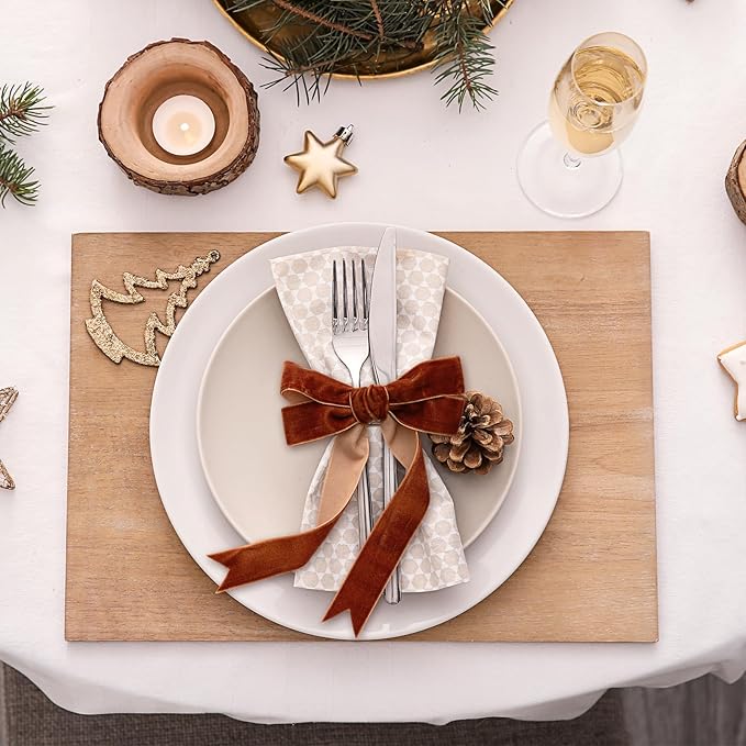 Chuangdi 1 Inch, 30 Yard Christmas Ginger Velvet Ribbon Wide Vintage Velvet Ribbons for Christmas Tree Ornaments Flower Bouquets Wedding Wreath Bow Making DIY Craft Choker