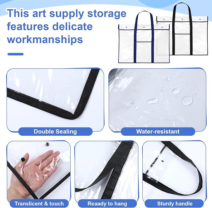 SHENLIU 4 Pack Large Poster Storage Bag, 31.5 ×25.5" Bulletin Board Holder Art Portfolio Container Art PVC Folder with Pocket Transparent Chart Storage Box for Teacher Classroom Organization