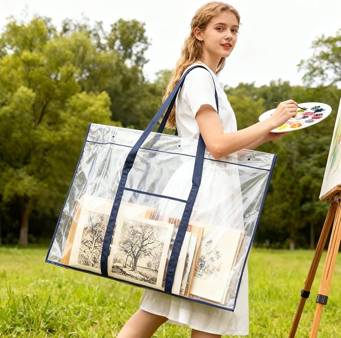 2 Pack Large Poster Storage Bag 48" x 36" Bulletin Board Holder, Art PVC Folder with Pocket, PVC Art Portfolio Container for Teacher Paper Teen(Black&Blue)