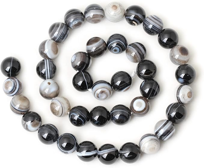 35PCS 10mm Black Striped Agate Round Loose Beads DIY Bracelet Necklace Materials 1 Strand 15"