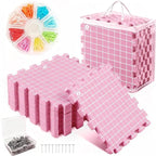 MEVOME Blocking Mats for Knitting 200 T-pins 100 Locking Stitch Markers, Extra Thick Block Boards Crochet Projects Grid Lines Needlepoint Knit Crocheting, 9 Foam Interlocking Mat Storage Bag (Pink)