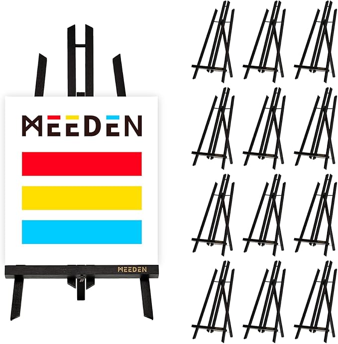 MEEDEN Tabletop Easel Stand for Display: 20" x 12 Pack Pine Wood Table Top Wooden Easel Stand for Sign - Black Mini Painting Easels for Picture Party Classroom