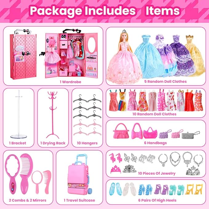 UCanaan Girl Doll and Closet Set with Doll Clothes and Accessories Items Including Fashion Dolls, Dressand Many Other Accessories (Refer Picture Shows)，Best Gitfs for Girls Christmas Birthday