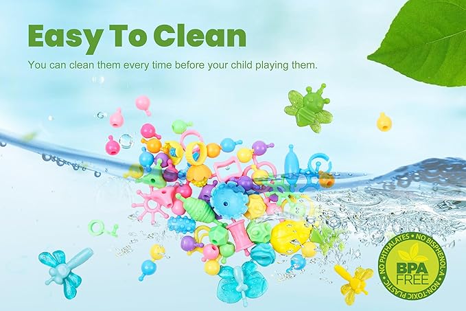 BIRANCO. Deluxe Beading Set with 350+ Pop Beads Include Butterfly, Bee, Dragonfly with Transparent Wings, and Ladybug Jewelry Making Kit for Kids Ages 3-8