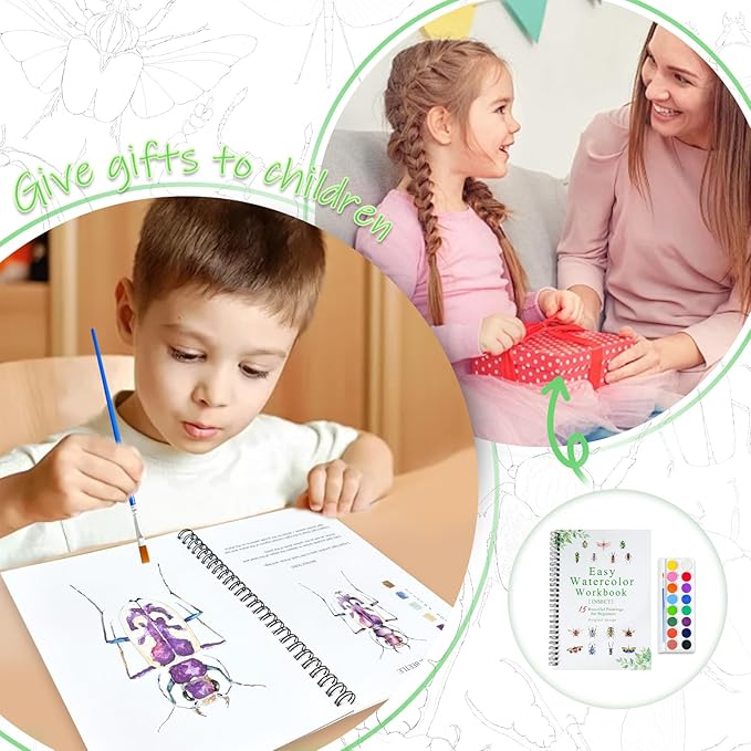 Watercolor Workbooks, 16 Colors Water Color Books Paint Set for Adults, Watercolor Coloring Book for Beginners, Water Color Workbook, 15 Beautiful Paintings for Beginners (Insect)