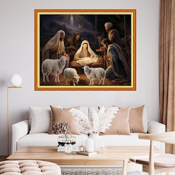 Findvoor Stamped Cross Stitch Kits for Beginner Embroidery Kits for Beginners Adults DIY 11CT Cross Stitch Patterns Needlepoint Kits Crossstitching Kits-Nativity 16x20 inch