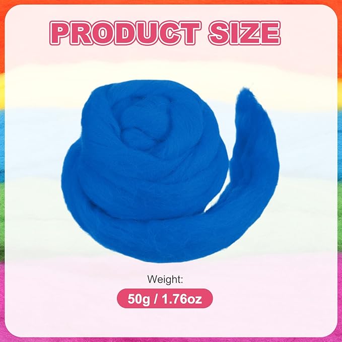 MECCANIXITY Wool Roving Yarn Soft Felting Wool 50g/1.76oz Pure Chunky Roving Yarn for Needle Felting Knitting Blanket Spinning Weaving Art DIY Craft Sea Blue