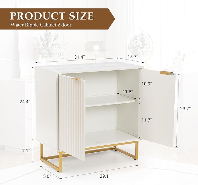 Fluted Storage Cabinet,Sideboard Buffet Cabinet with Adjustable Shelves,Multifunctional Console Table with Storage Credenza Accent Cabinet for Living Room, Dining Room, Hallway, White