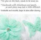 6 Pieces 3D Flower Lace Embroidery Butterflies Appliques Pearl Patches for Repairing and Decorating, Sewing Craft Clothing Jeans Jackets Bags (Green)