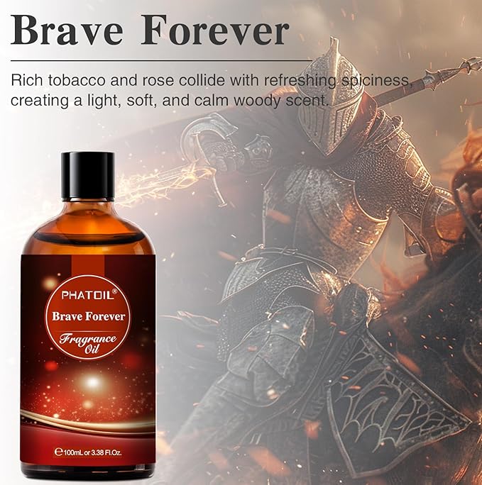 PHATOIL Brave Forever Fragrance Oils for Aromatherapy, 3.38FL.OZ Diffuser Oils for Home, Perfect for Aromatherapy, Humidifiers, Yoga, DIY Candle and Soap Making - 100ml