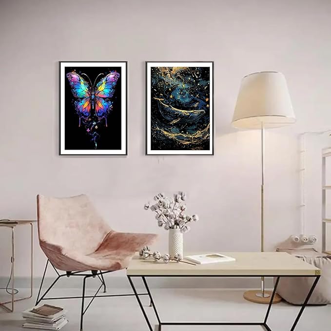 Georgie Porgy Scratch Paper Art Set for Kids Adults Magic Rainbow Painting Boards for DIY Arts and Crafts Kits Christmas Birthday Gift with Scratching Tools Kit (Glow in The Dark Butterfly + Whale)