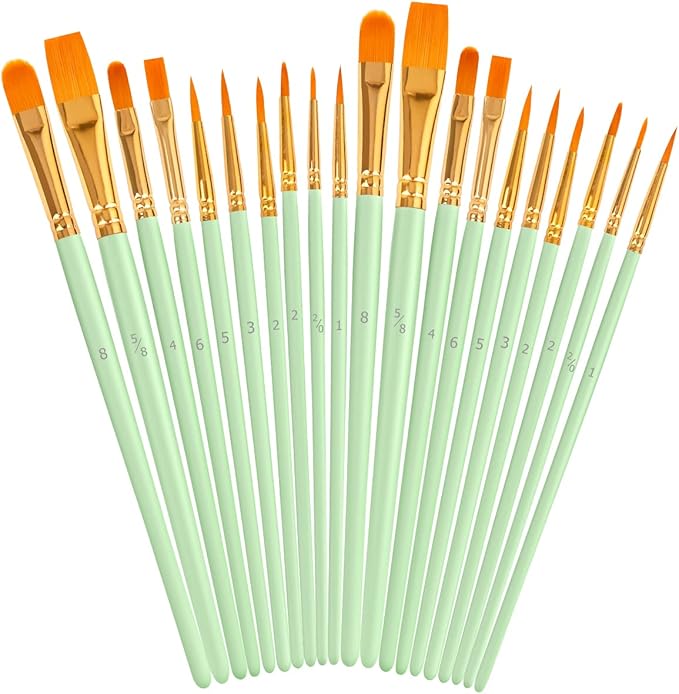 Soucolor Acrylic Paint Brushes Set, 20Pcs Round Pointed Tip Artist Paintbrushes for Acrylic Painting Oil Watercolor Canvas Boards Rock Body Face Nail Art, Halloween Pumpkin Ceramic Crafts Supplies