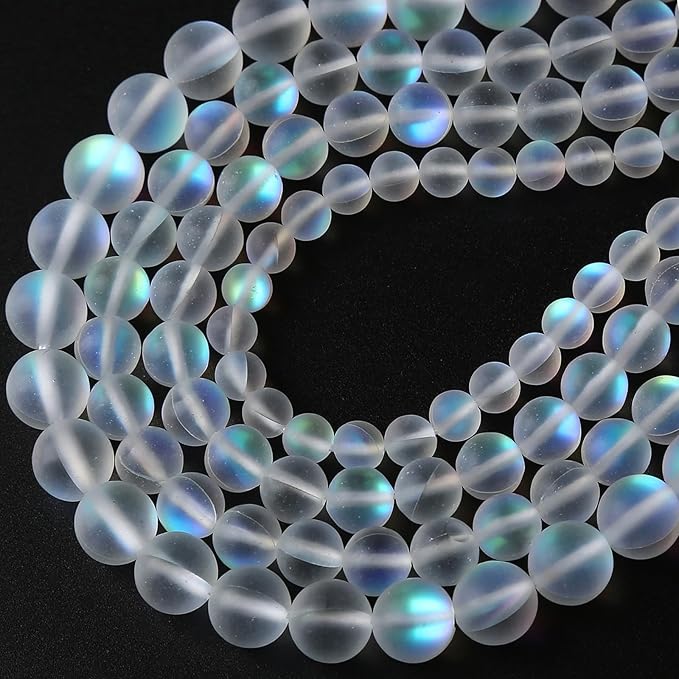 72PCS 10MM Aurora Moonstone Crystal Glass Beads Gem Round Loose Beads for Jewelry Making DIY Bracelet 2 Strands 32"