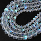 120PCS 6MM Aurora Moonstone Crystal Glass Beads Gem Round Loose Beads for Jewelry Making DIY Bracelet 2 Strands 32"