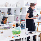 Qilery 24 Set 6 x 8 Inch Mini Canvas Boards and Easel for Painting, Acrylic Paint Strips, Palettes, Brushes, Canvases Painting Kits for Kids Adults Artists Beginners Oil Acrylic Painting Party Favors