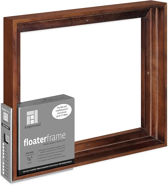 Ampersand Art Supply Floaterframe Readymade Frame for Flat and 7/8" Deep Wood Panel and Canvas Artwork, Paintings, Prints, and More, 11"x14", Walnut Thin