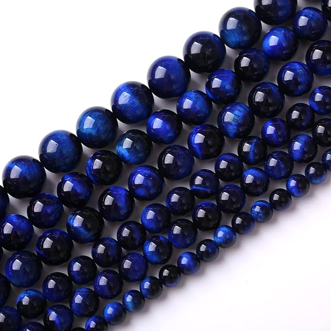 Natural Stone Lapis Blue Tiger Eye Beads Round Loose Spacer Beads for Jewelry Making DIY Bracelet Necklace 4mm 90pcs(Natural Lapis Blue Tiger, 4mm)
