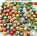 Ceramic Round Porcelain Beads Flower Porcelain Spacer Bead Craft Beads Ornamenets for DIY Jewelry Necklace Bracelet DIY Crafts for Women Above 12 Years Old 70 pcs
