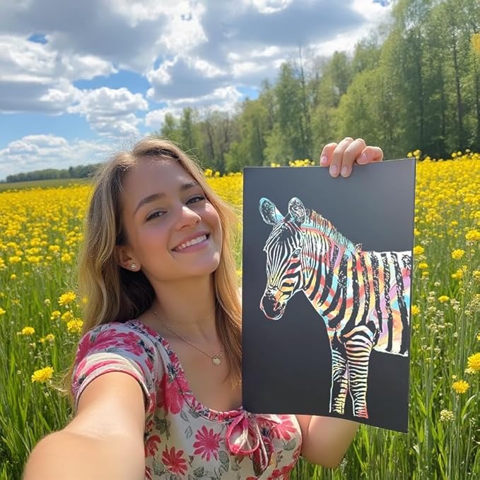 Polia ASMR Glitter Scratch Art Set (Satisfying) 5-Pack Canvas (4 Animals, 1 Freestyle, 1 Toolkit) - Art Supplies, Tools & Repair Pen - Large 16x11 inches - Relaxing Etch Sound Art Kit