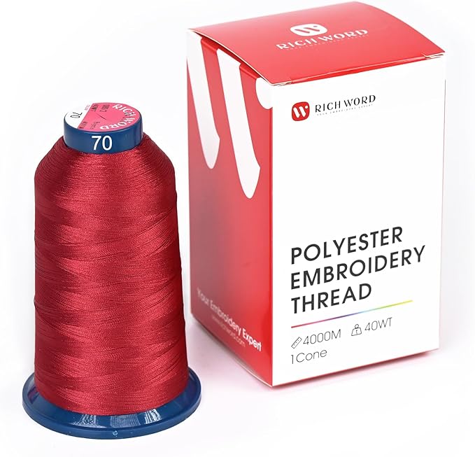 Richword Selected Red Embroidery Thread 4000M(4374Y) 40WT Polyester Thread 100 Colors Selected for Commercial Multi Needles and Single Needle Embroidery Machine 0070