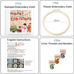 Konrisa Embroidery Kits Merry Christmas Pattern Embroidery Starter Kits for Adults Beginner DIY Sewing Needlepoint Cross Stitch Practice Kit Christmas Home Decoration Handmade Gifts