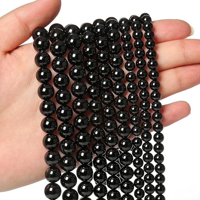 60pcs 6mm Natural Stone Beads Black Onyx Agate Beads Energy Crystal Power Gemstone for Jewelry Making, DIY Bracelet Necklace