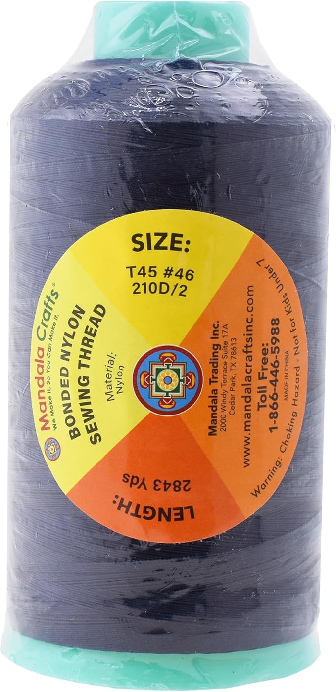 Mandala Crafts Bonded Nylon Thread Dark Blue Heavy Duty Sewing Threads - 2843 YDs Size 46 210D T45 Tex 45 Thread for Leather Jeans Weaving Outdoor Marine Upholstery Threads